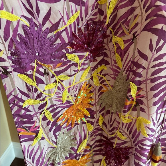 Taj by Sabrina Crippa Beautiful Beaded Lilac Palm Leaf Silk Kaftan -NWT - Picture 7 of 16